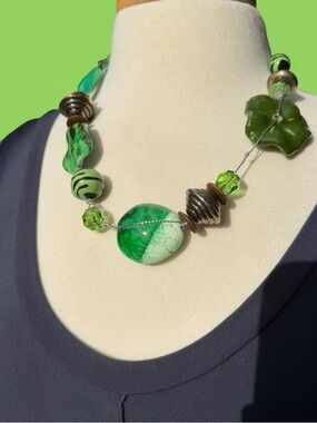 Vintage Green Mixed Bead Statement Necklace & Earrings